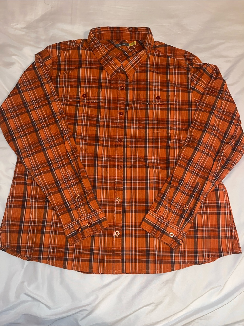 Cabela’s Orange Plaid Long Sleeve Button Down Shirt sz 2XL Like New